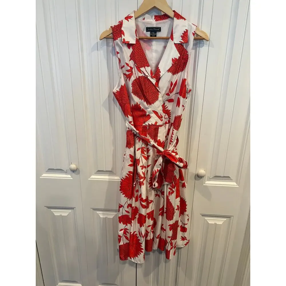 Jessica‎ Howard White And Red Floral Dress Size 14